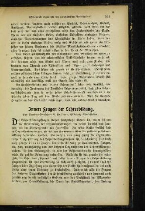 Innere Fragen der Lehrerbildung
