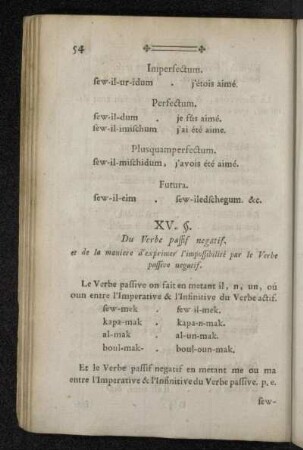 XV. §. Du Verbe passif negatif, et de la maniere d'exprimer l'impossibilité par le Verbe passive negatif.