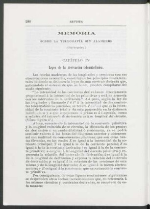 Memoria sobre la electricidad sin alambres - (Continuación) : Capítulo IV: Leyes de la derivación teleautofónica.