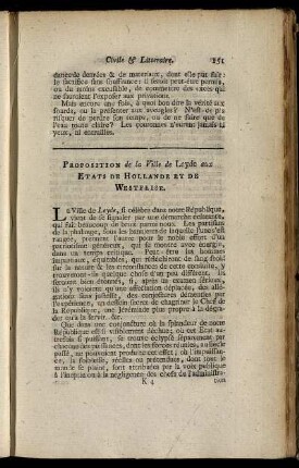 Proposition de la Ville de Leyde aux Etats De Hollande Et De Westfrise