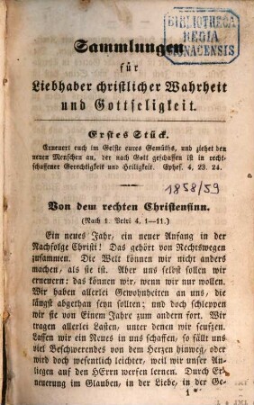 Sammlungen für Liebhaber christlicher Wahrheit und Gottseligkeit. 1858, 1858
