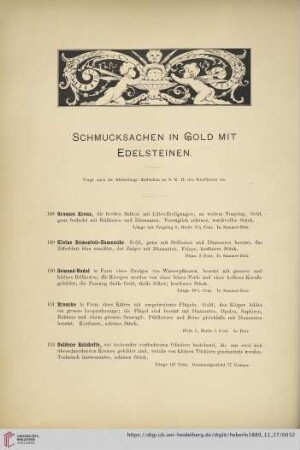 Schmucksachen in Gold mit Edelsteinen (Nr. 148 - 155)