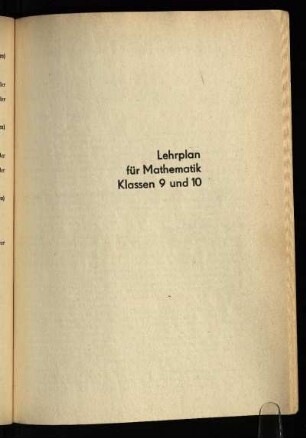 Lehrplan für Mathematik Klassen 9 und 10