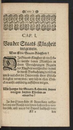 Cap. I. Von der Staats-Klugheit insgemein.