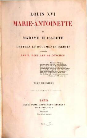 Louis XVI, Marie-Antoinette et Madame Élisabeth : lettres et documents inédits. 2