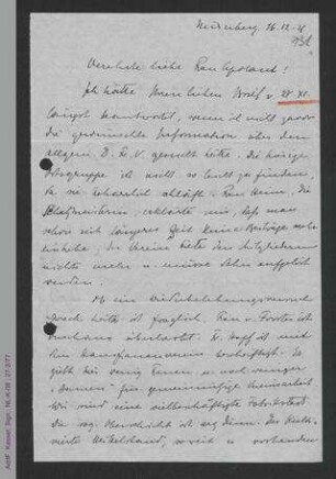 Brief von Unbekannt an Jenny Apolant