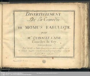 Divertissement de la comédie de Momus fabuliste