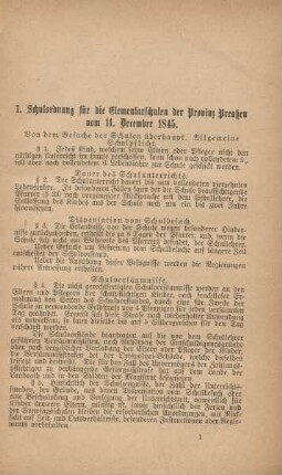 I. Schulordnung für die Elementarschulen der Provinz Preußen vom 11. December 1845