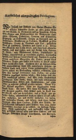 Kayserliches allergnaedigstes Privilegium.