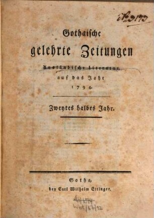 Gothaische gelehrte Zeitungen : auf das Jahr .... 1794,2
