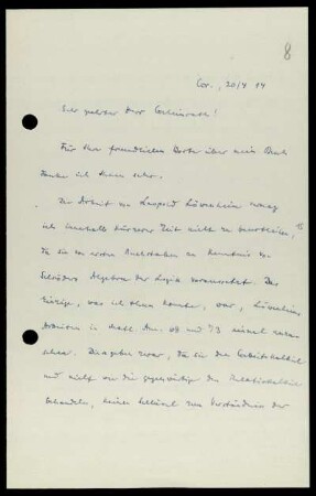 Nr. 8: Brief von Felix Hausdorff an David Hilbert, Greifswald, 20.4.1914