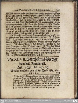 Die XLVII. Catechismus-Predigt, vom heil. Abendmahl. Text. I Cor. XI, 27=29