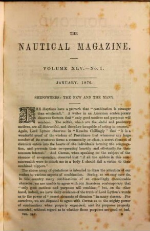 Nautical magazine : a magazine for those interested in ships and the sea. 45. 1876