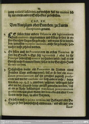Cap. XV. Von Auszügen oder Einreden, zu Latein Exceptiones genant