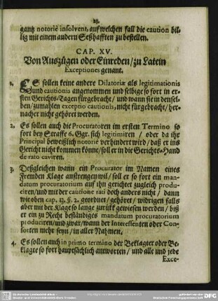 Cap. XV. Von Auszügen oder Einreden, zu Latein Exceptiones genant