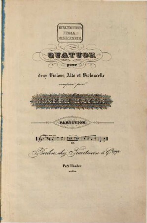 Partition des quatuors, 53. [H 3,33 ; op. 20,3]. - 24 S. - Pl.-Nr. 838