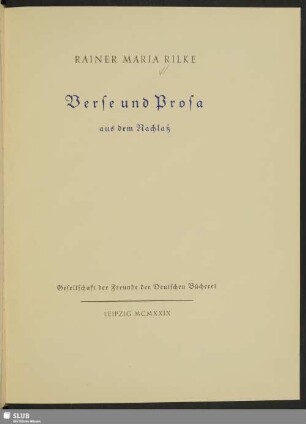 Verse und Prosa aus dem Nachlaß