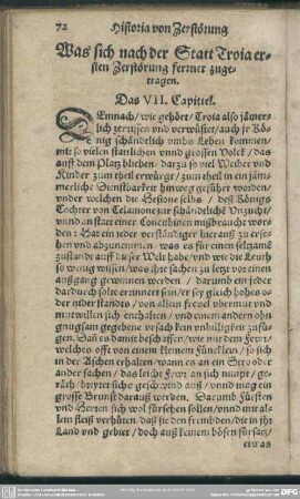 Was sich nach der Statt Troia ersten Zerstörung ferner zugetragen. Das VII. Capittel
