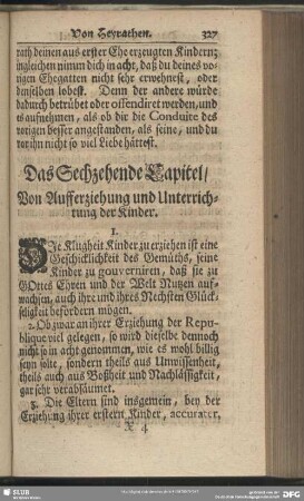 Das Sechzehende Capitel, Von Aufferziehung und Unterrichtung der Kinder