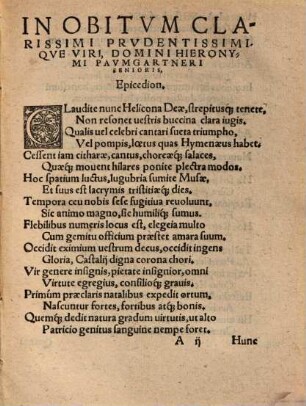 In Obitvm Clarissimi Prvdentissimiqve Viri ... Hieronymi Pavmgartneri senioris, Inclytae Reipublicae Norinbergensis Patricij, & Septemuiri ... Epicedion