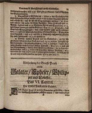 Das VI. Capittel. Abtheilung der Brieffe Pauli an die Galater, Epheser, Philipper und Colosser.
