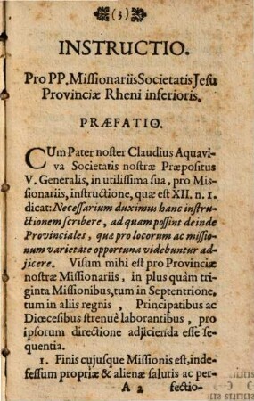 Instructio pro P. P. Missionariis societatis Jesu provinciae Rheni inferioris