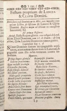 Festum proprium de lancea & Clavis Domini.