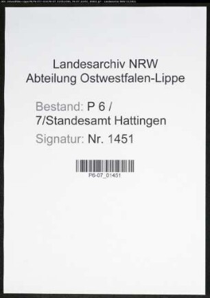 Heiratsregister Standesamt Hattingen