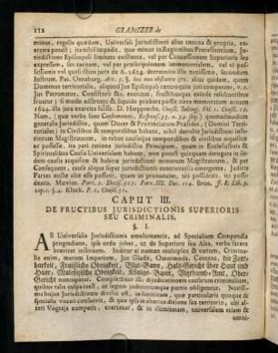 112-123, Caput III. De fructibus jurisdictionis superioris seu criminalis. - Caput Ultimum. De fructum jurisdictionalium effectibus.
