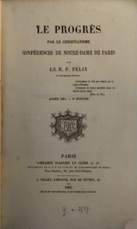 Le progrès par le christianisme : conférences de Notre-Dame de Paris, 6