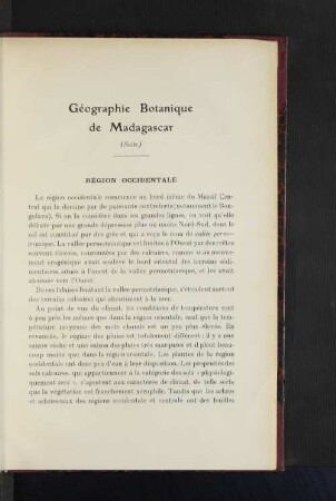 Géographie Botanique de Madagascar.