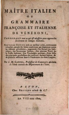 Maître italien ou Grammaire françoise et italienne