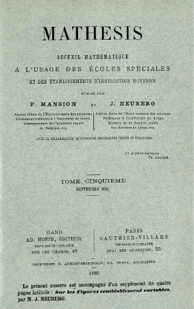 TOME CINQUIÉME SEPTEMBRE 1885.