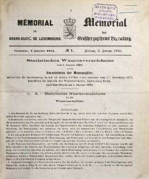 Mémorial du Grand-Duché de Luxembourg = Memorial des Großherzogtums Luxemburg, 1885