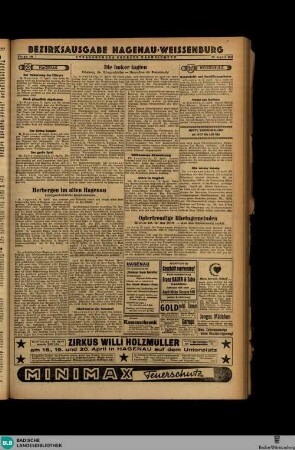 Straßburger neueste Nachrichten : amtliche Tageszeitung und Regierungsanzeiger für das deutsche Elsass ; [...] ; Bezirksausgabe Nord : Hagenau, Weißenburg, Bezirksausgabe Hagenau-Weissenburg