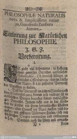 Einleitung zur Natürlichen Philosophie. Vorbereitung.