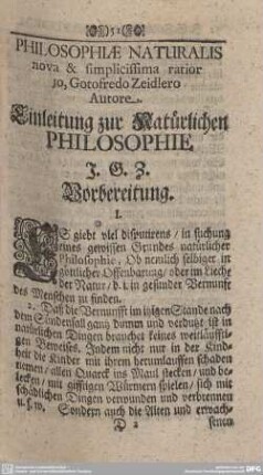 Einleitung zur Natürlichen Philosophie. Vorbereitung.