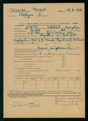 Gesuch um Erlass der Gebühren (19.02.1946)