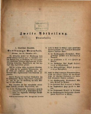 Verhandlungen des ... Landtags und der Gebietsvertretung von Sachsen-Weimar-Eisenach. Ordentlicher Landtag. Protokolle. 1871/72