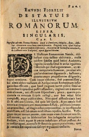 Emvndi Figrelii De Statuis Illustrium Romanorvm Liber Singvlaris
