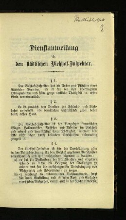 Dienstanweisung für den städtischen Viehhof-Inspektor