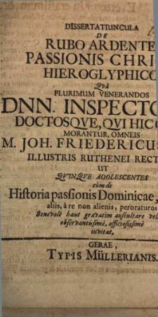 Dissertatiuncula de rubo ardente, passionis Christi hieroglyphico