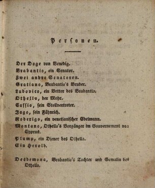 Shakespear's dramatische Werke, 19. Othello, der Mohr von Venedig. Ueber Shakespear. - 1826. - 308 S. : 1 Ill.