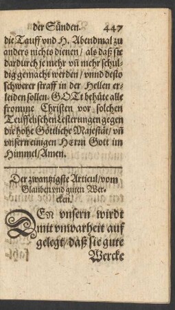 Der zwantzigste Articul/ vom Glauben und guten Wercken