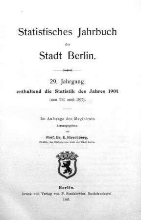 29.1904: Statistisches Jahrbuch der Stadt Berlin