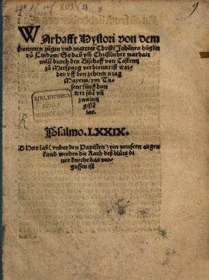 Warhaffte Hystori von den frummen zeugen vnd martirer Christian Joh. Heüglein von Lindaw