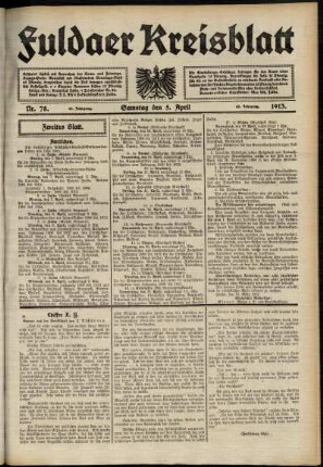 Zweite Ausgabe vom Samstag, den 05. April 1913.