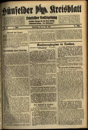 Erste Ausgabe vom Donnerstag, den 23. Juli 1931.