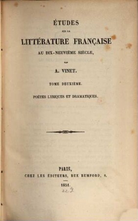 Études sur la littérature française au dix-neuvième siècle. 2