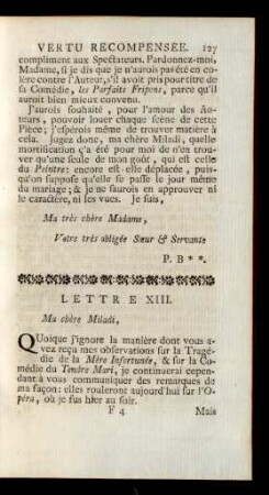 Lettre XIII. Ma chère Miladi, ...